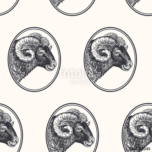 500x500 Seamless Pattern With Farm Animal Ram Stock Image And Royalty