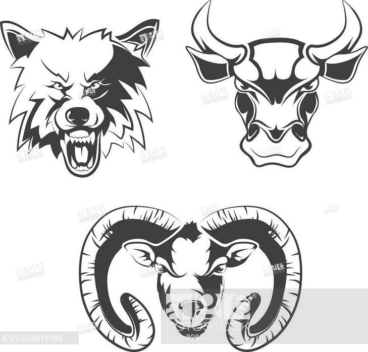 729x699 Vector Elements For Sport Team Labels With Wolf, Bulls And Ram