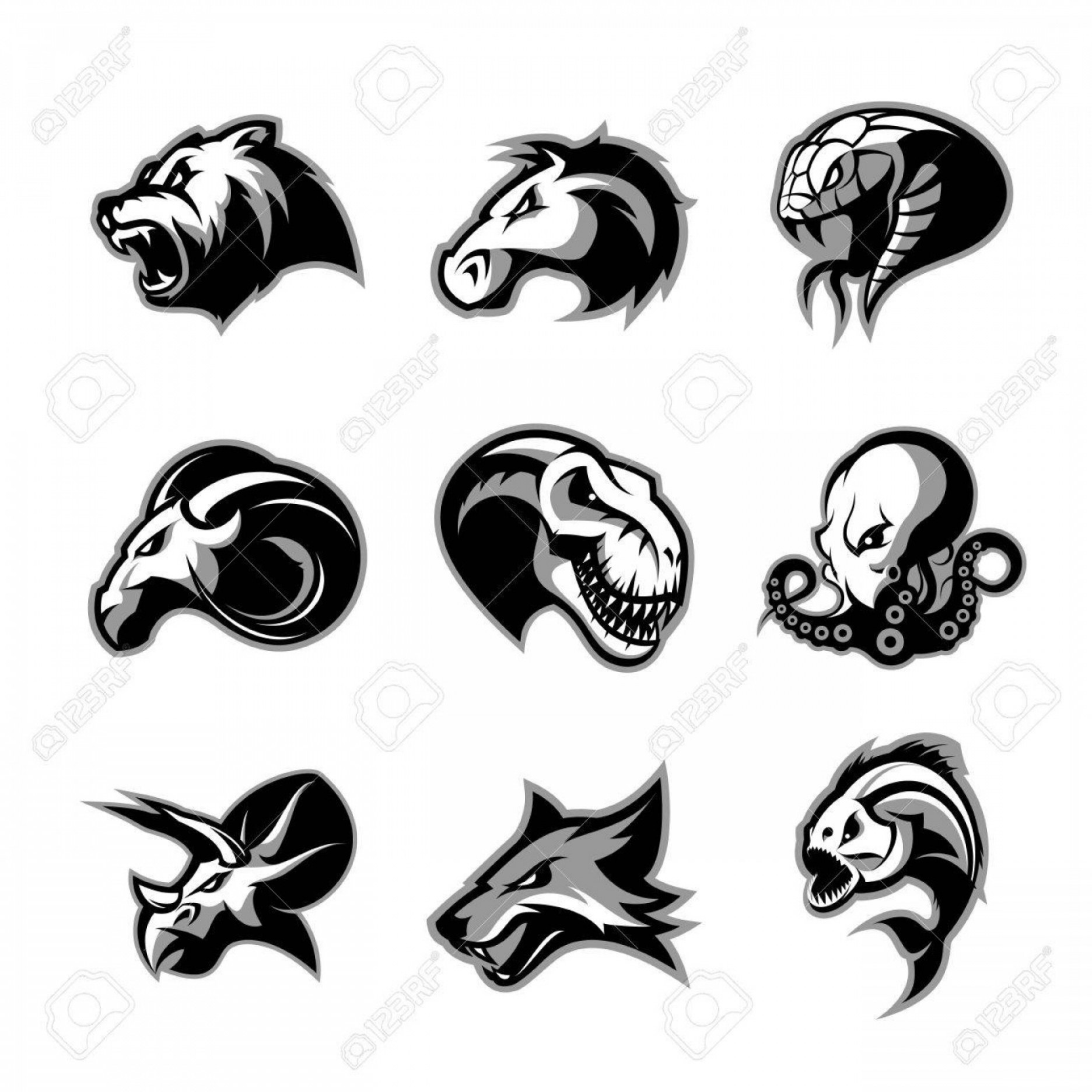 1872x1872 Photostock Vector Bear Horse Snake Ram Fox Piranha Dinosaur