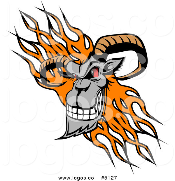 600x620 Royalty Free Vector Of Anaggressive Ram Head Over Orange Flames