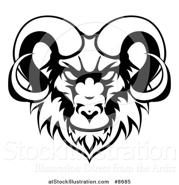 600x620 Vector Illustration Of A Black And White Ram Head Mascot
