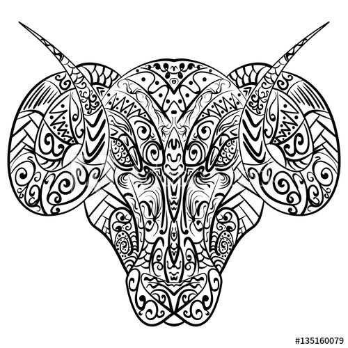 500x500 Zentangle Stylized Ram Head Vector Illustration