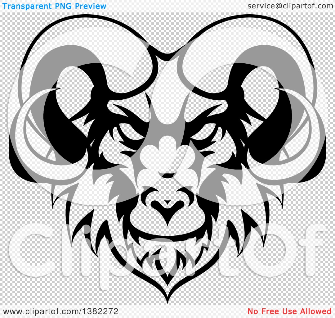 1080x1024 Clipart Of A Black And White Ram Head Mascot