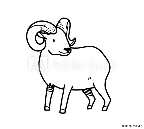 500x448 Ram Doodle, A Hand Drawn Vector Doodle Ram With Big Horns