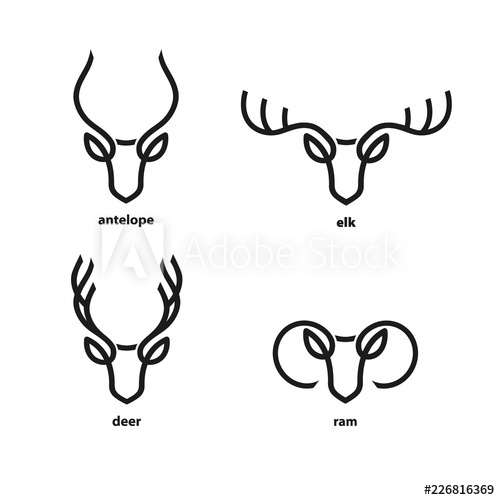 500x500 Set Of Animals With Horns Line Icons Collection Antelope Head
