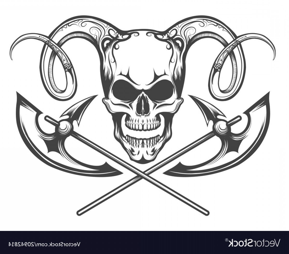 1200x1056 Skull With Ram Horns And Axes Vector Cqrecords