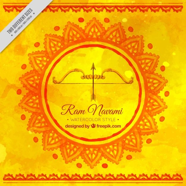 626x626 Yellow Watercolor Background With Ram Navami Festive Bow Free