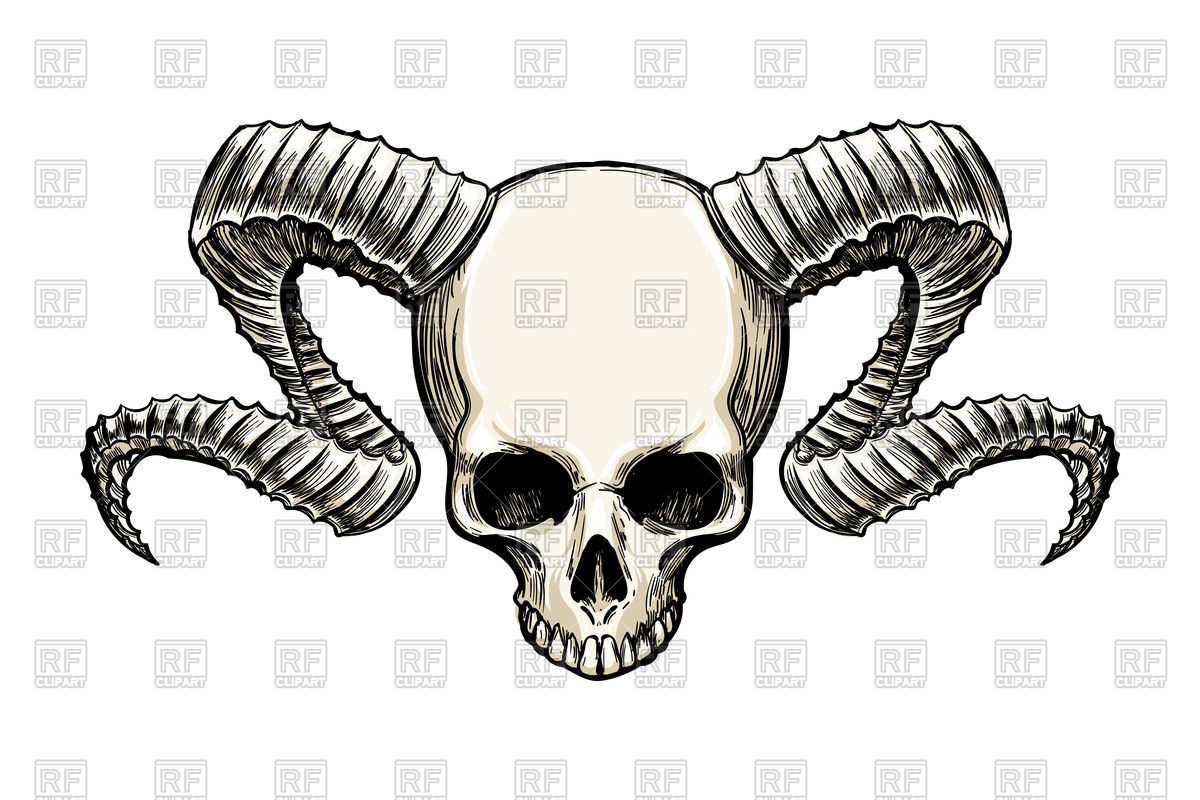 1200x800 Human Skull With Ram Horns Sketch Vector Image Of Objects