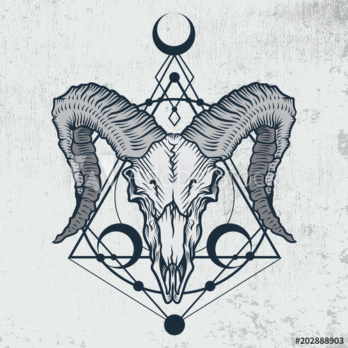 500x500 Ram Skull In Engraving Graphic, Ink Technique Vector Illustration