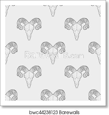 362x382 Ram Skull Vector Seamless Pattern, Art Print Barewalls Posters