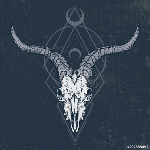 500x500 Goat Skull In Engraving Graphic, Ink Technique Vector