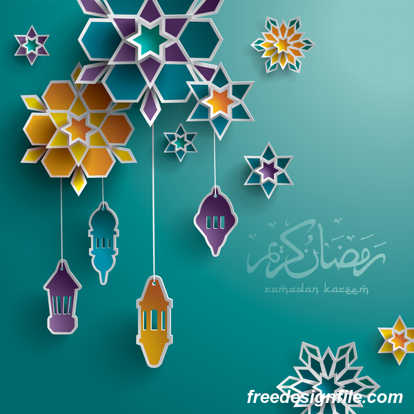 600x600 Ramadan Background With Colored Decor Vector Free Download
