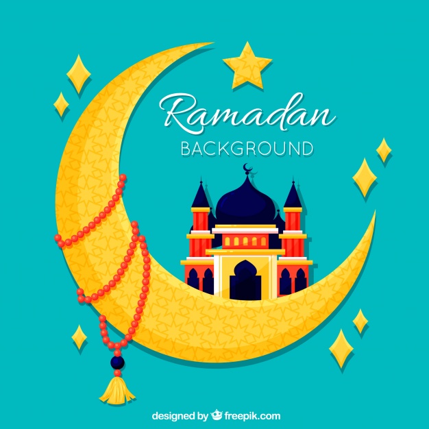 626x626 Ramadan Background With Mosque On Moon Shape Free Vector