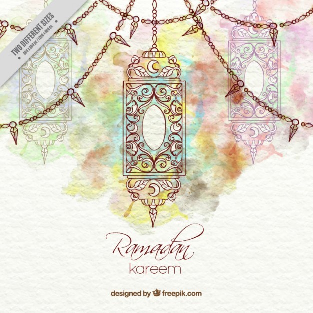 Decorative Watercolor Ramadan Background With Lantern Vector 626x626 Decorative Watercolor Ramadan Background With Lantern Vector