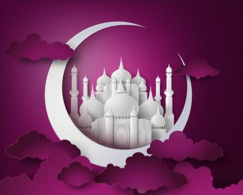 White Mosque With Purple Ramadan Kareem Background Vector 499x401 White Mosque With Purple Ramadan Kareem Background Vector