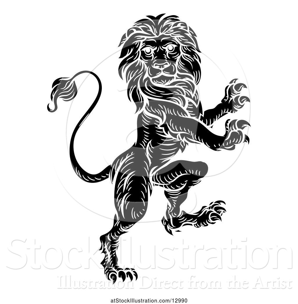 1024x1044 Vector Illustration Of Black And White Heraldic Rampant Lion