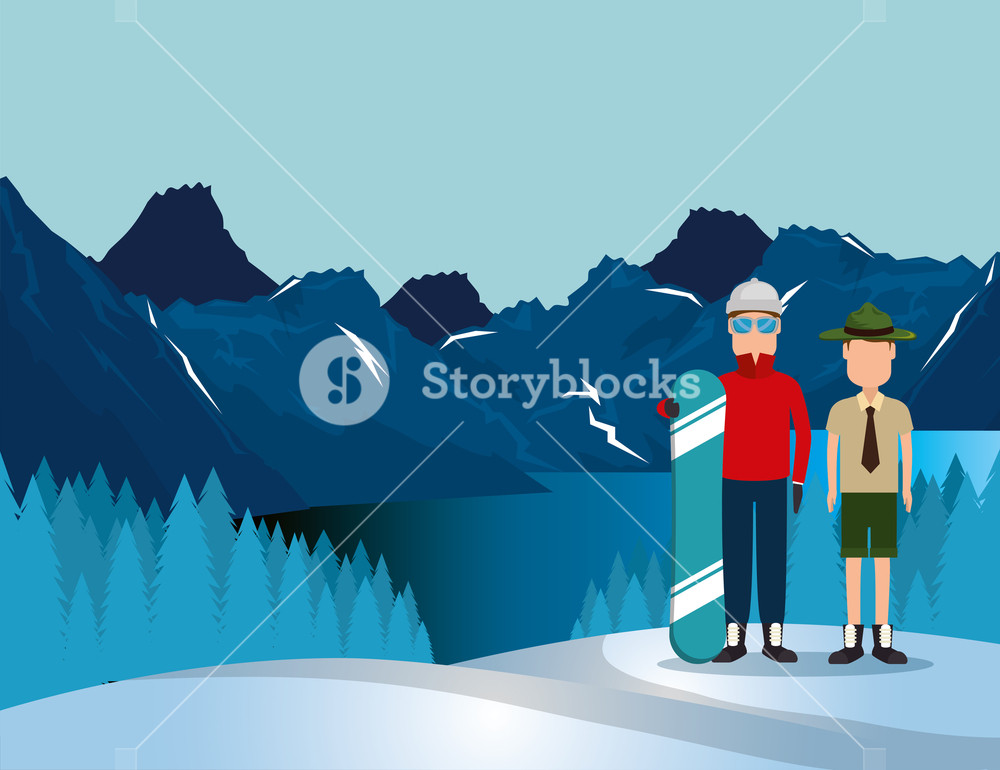 1000x770 Canadian Landscape With Snowboard Athlete And Ranger Vector