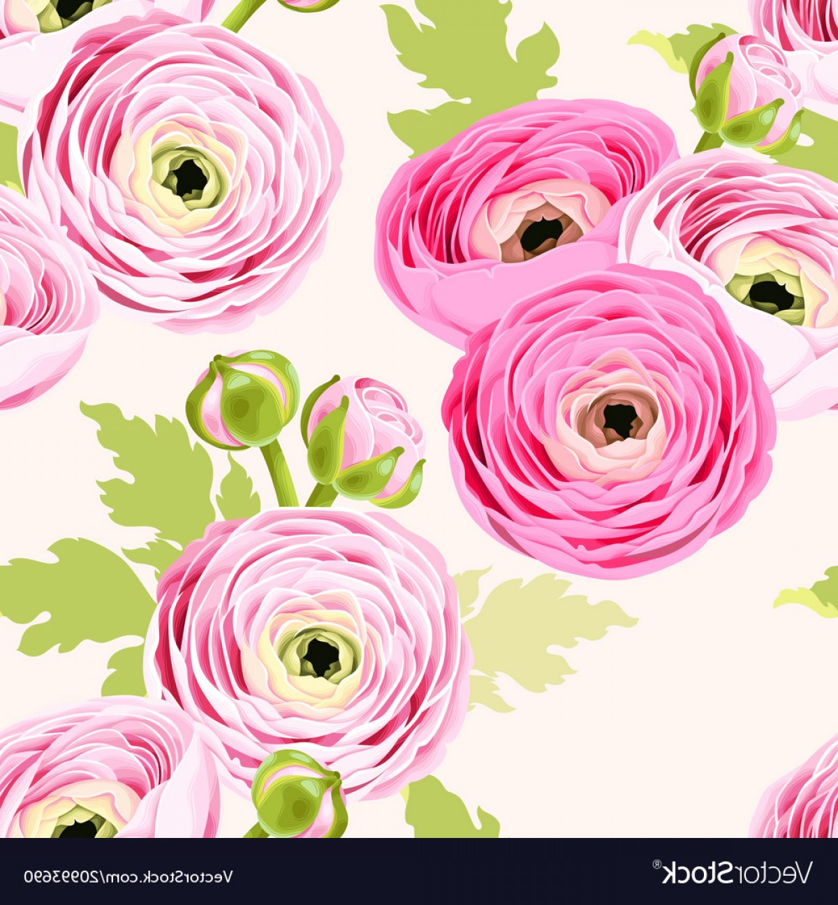 1200x1296 Seamless Pattern With Ranunculus Vector Soidergi