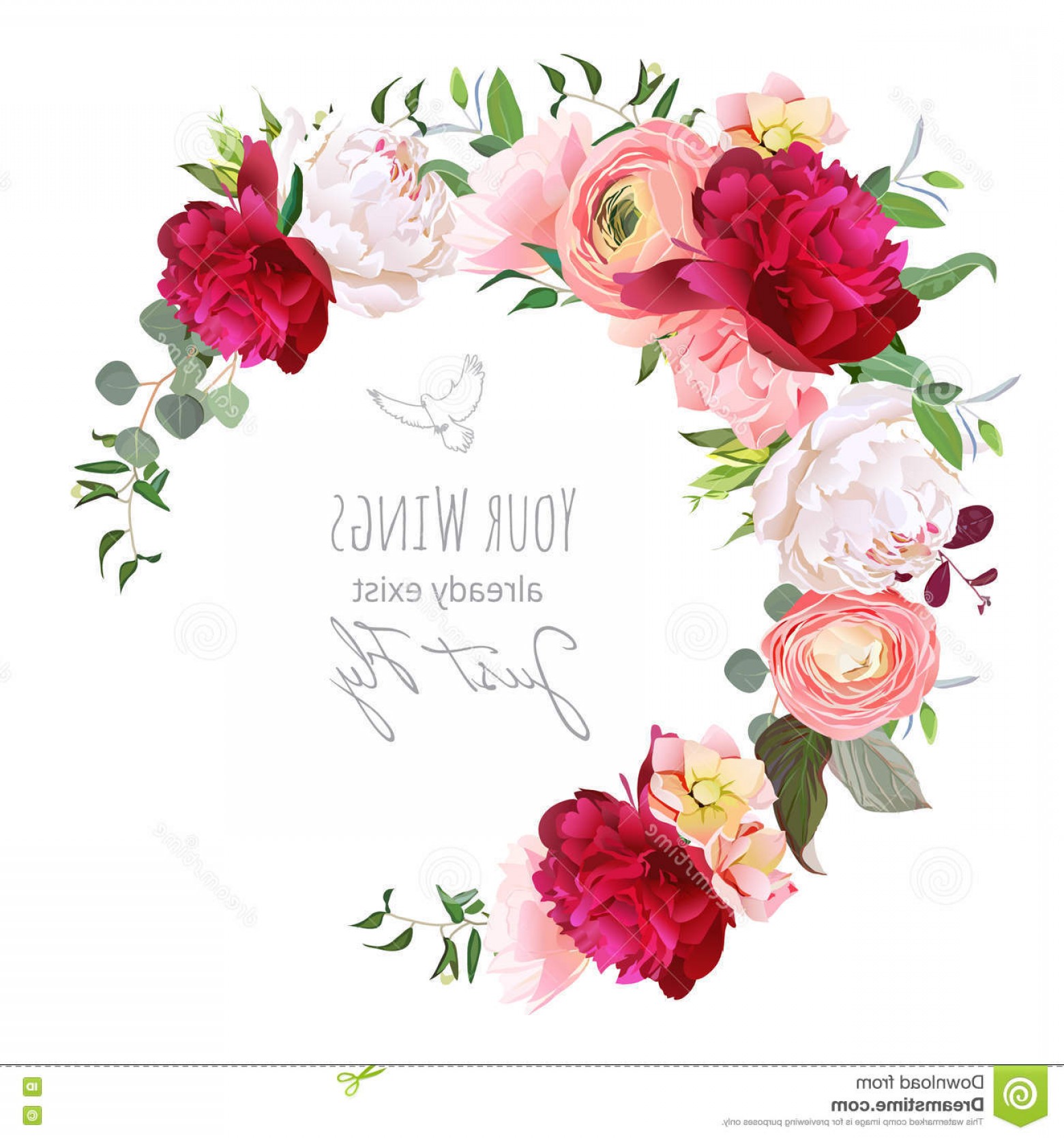 1560x1668 Stock Illustration Luxury Floral Vector Round Frame Ranunculus