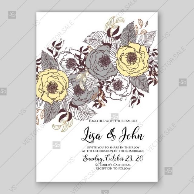 640x640 Wedding Invitation Gray And Yellow Ranunculus Vector Flowers