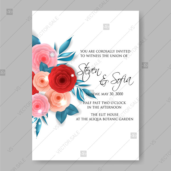 600x600 Wedding Invitation Printable Template Paper Rose Anemone Peony