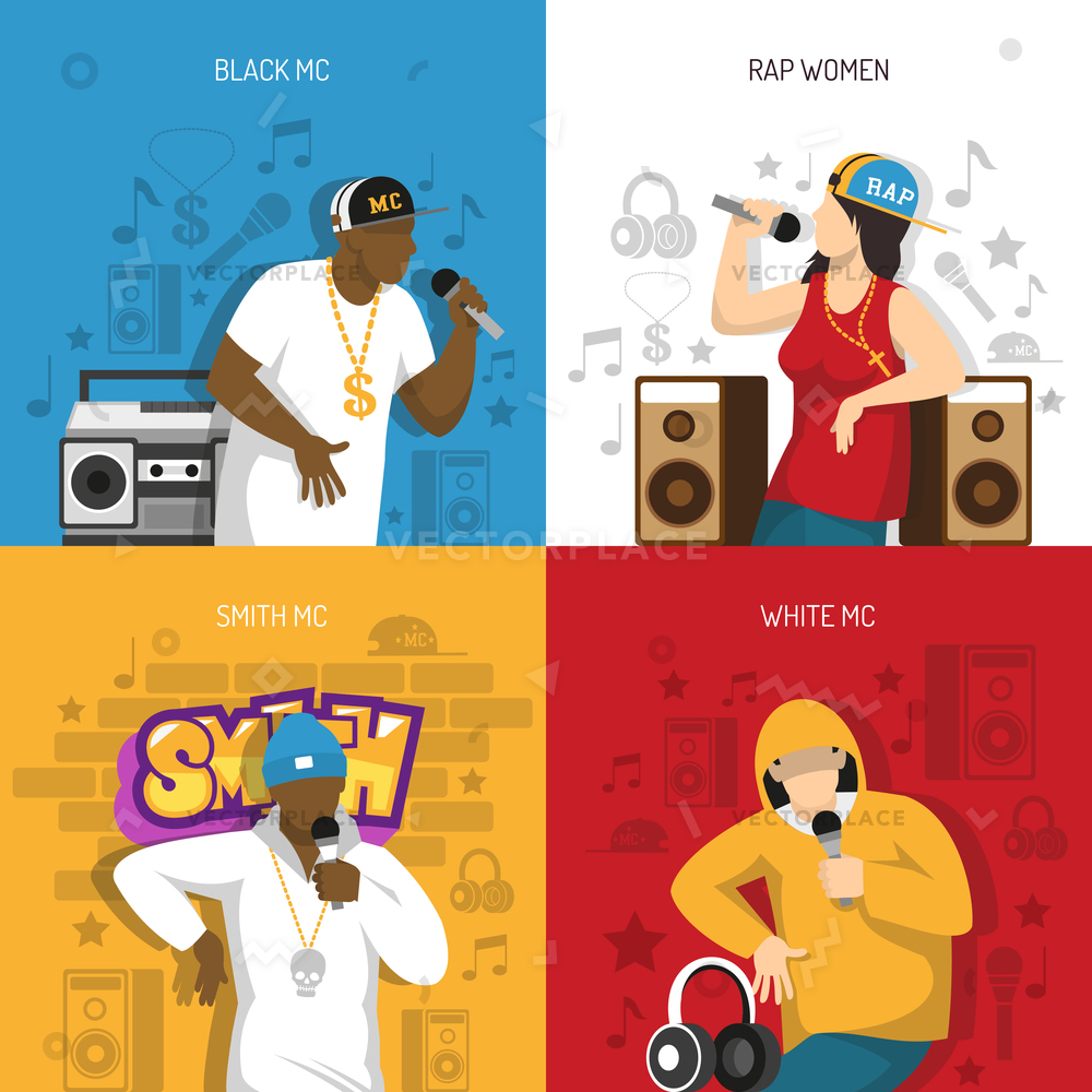 1000x1000 Rap Music Popular Singers Performance Vector Illustration