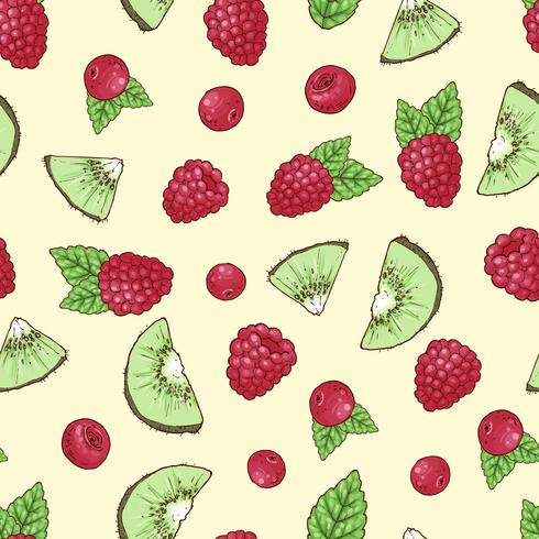 490x490 Raspberry Seamless Pattern Forest Berries Vector Drawing