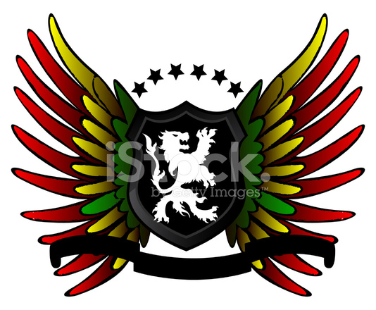 534x440 Rastafarian Lion Shield With Wings Stock Vector