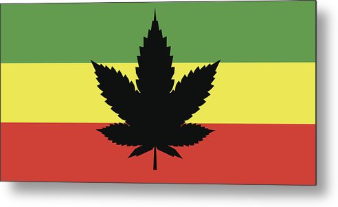 492x301 Rasta Flag With Marijuana Leaf Silhouette Vector Metal Print