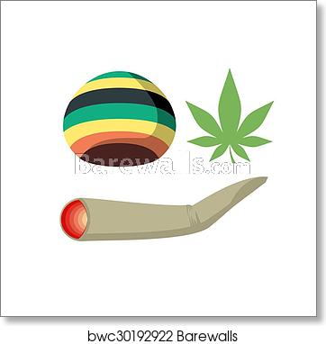 362x382 Set Jamaica Drug Addict Rasta Cap, Spliff And Cannabis Leaf