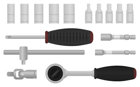 450x278 Realistic Vector Ratchet And Socket Icon Set Mechanic Service Kit