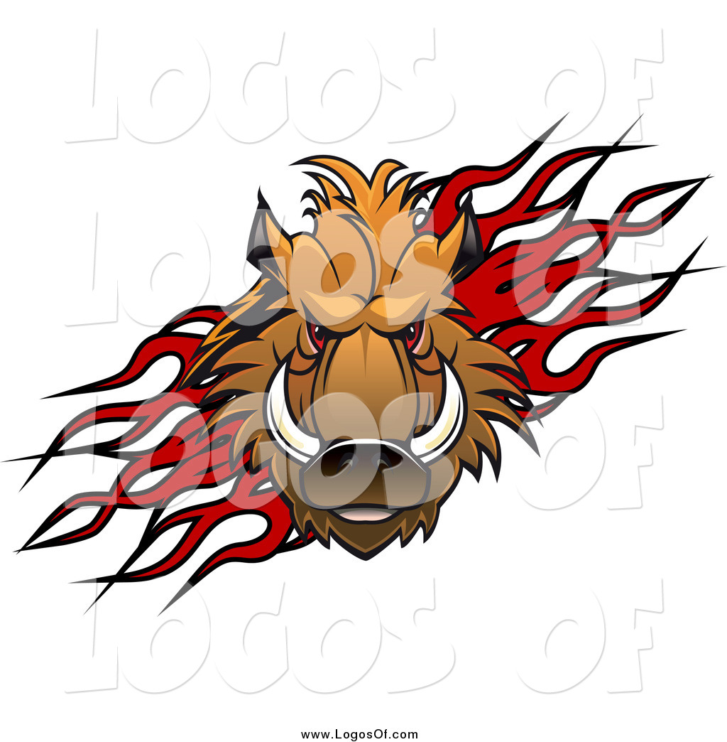 1024x1044 Vector Clipart Of A Red Eyed Razorback Boar Over Flames Logo