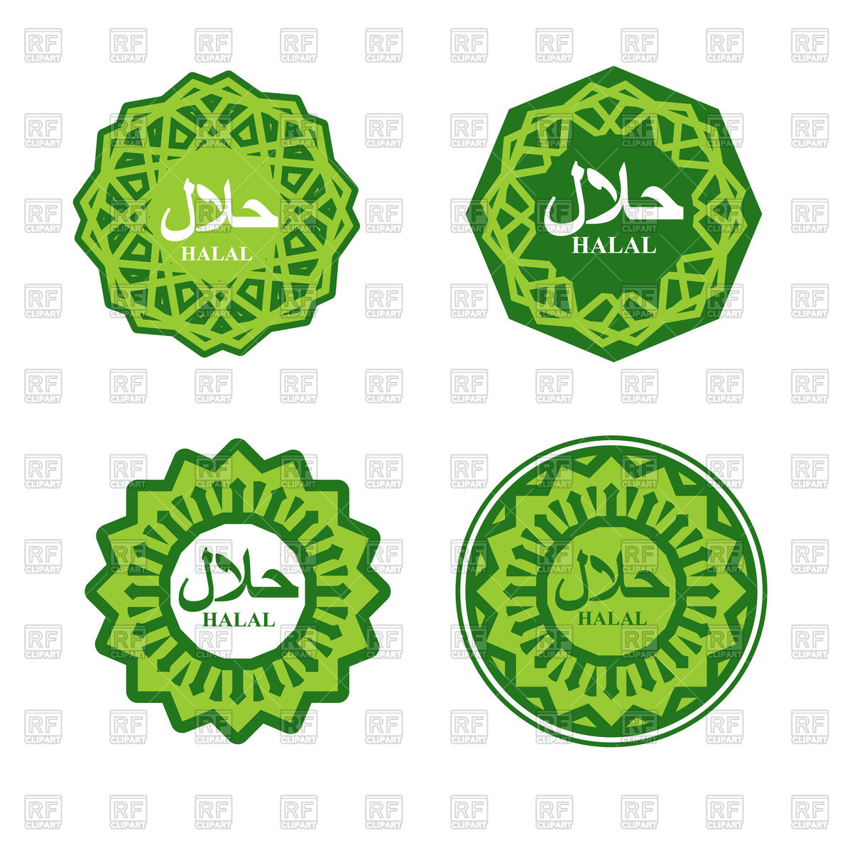 Set Of Green Halal Sign, Muslim Traditional Food Logo Vector Image 1200x1200 Set Of Green Halal Sign, Muslim Traditional Food Logo Vector Image