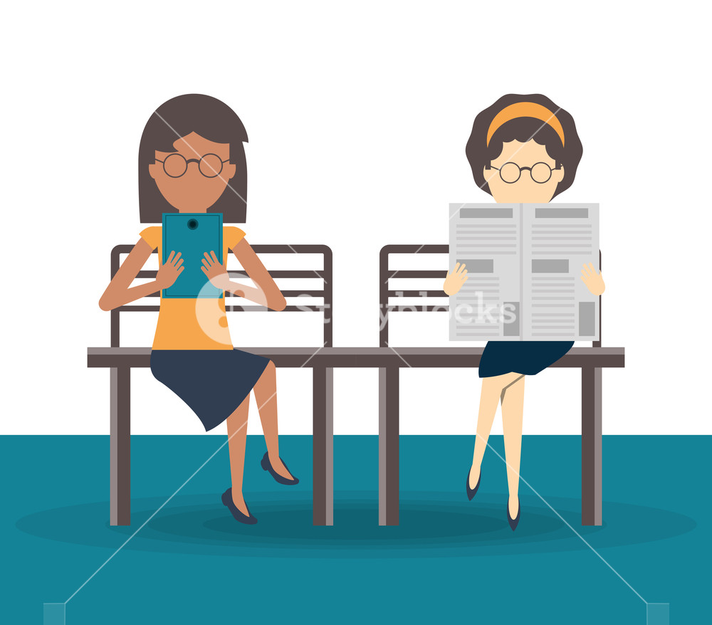 1000x878 People Reading Book And Newspape Icon Vector Royalty Free Stock