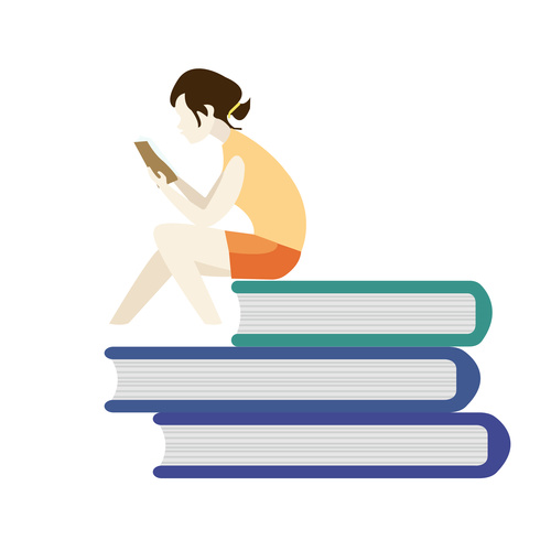 500x500 Female Student Reading Book Vector Free Download