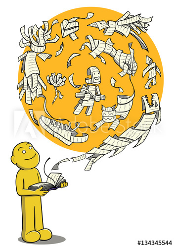 354x500 The Magic Of Reading Vector Illustration Of A Character Holding