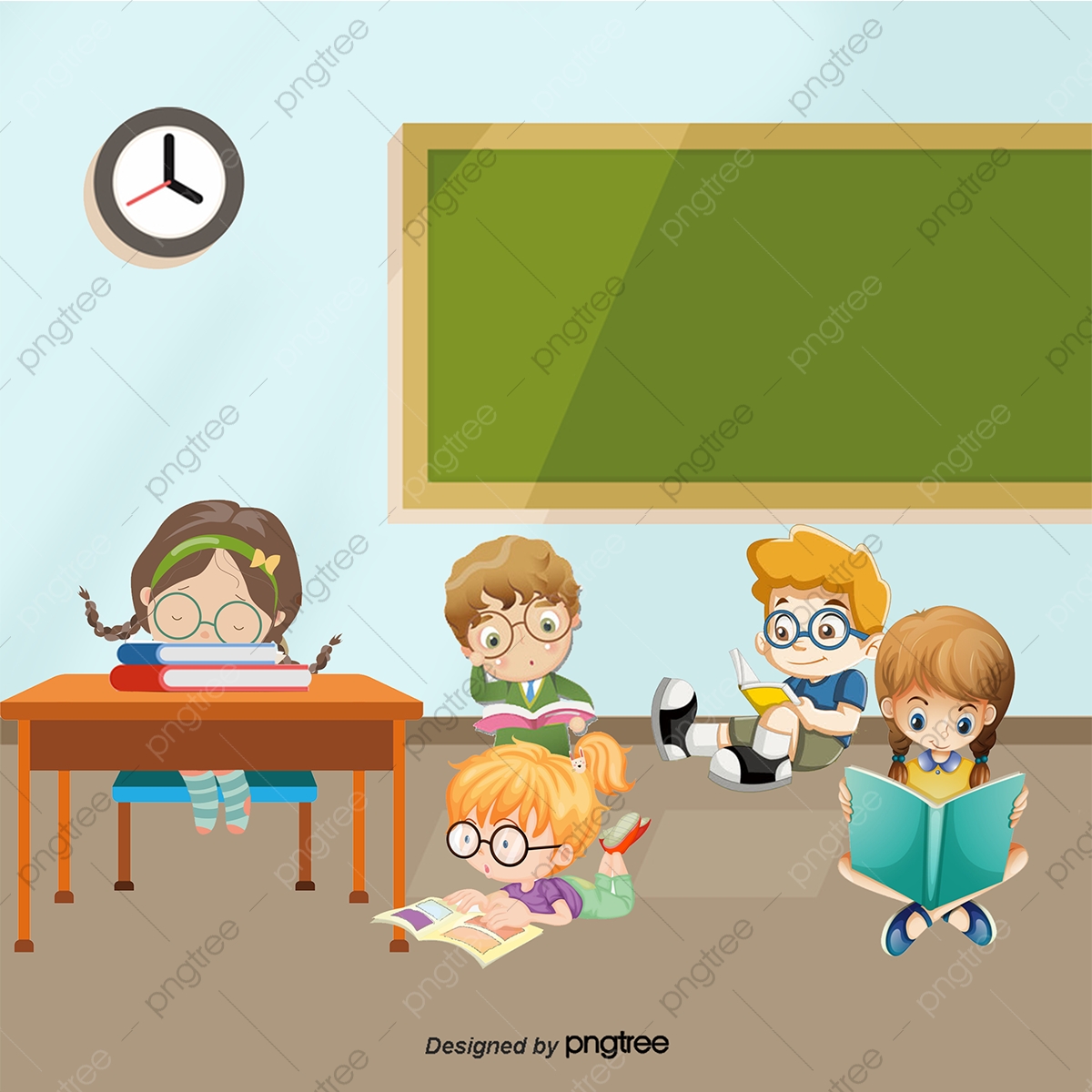 1200x1200 Children In School Reading Vector Illustration, Children Vector