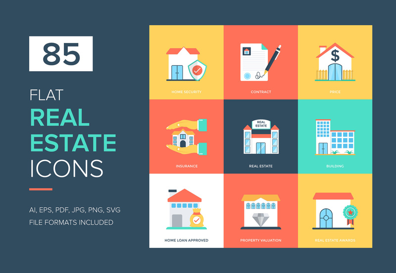 800x552 Flat Real Estate Vector Icons