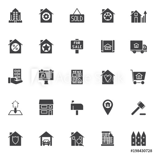500x500 Real Estate Vector Icons Set, Modern Solid Symbol Collection