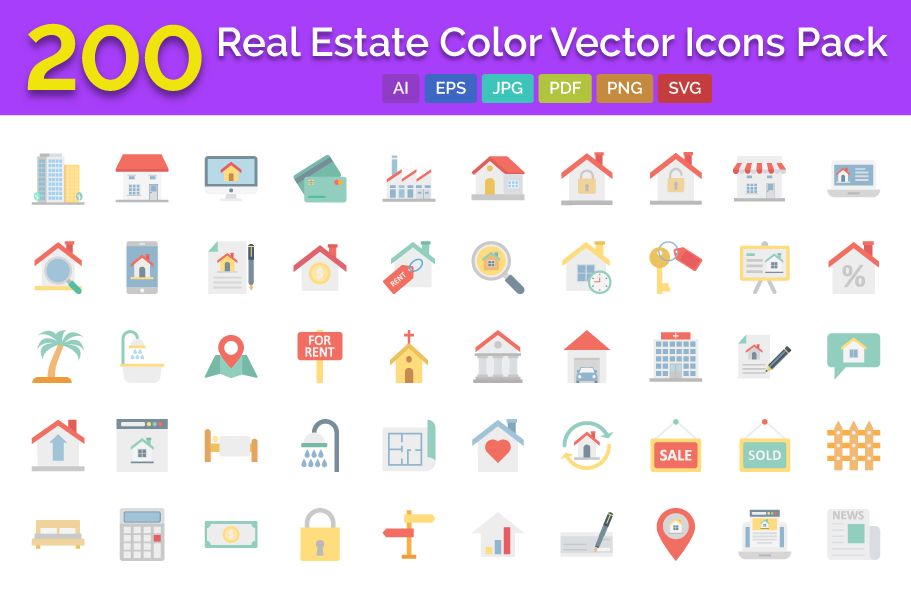 911x608 Real Estate Color Vector Icons Pack Codester