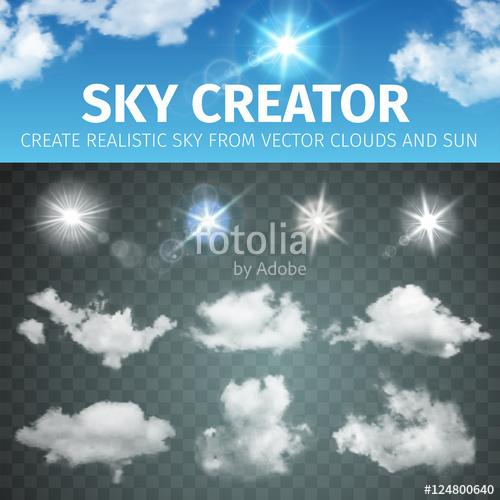 500x500 Sky Creator Set Realistic Clouds And Sun Vector Illustration
