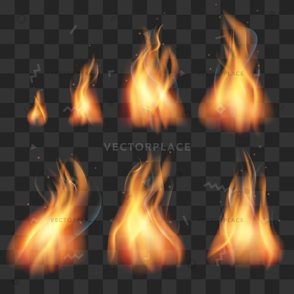 1000x1000 Realistic Fire Animation Sprites Flames Set Vector Illustration