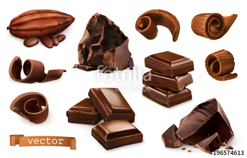 500x320 Chocolate Pieces, Shavings, Cocoa Fruit Realistic Vector Icon