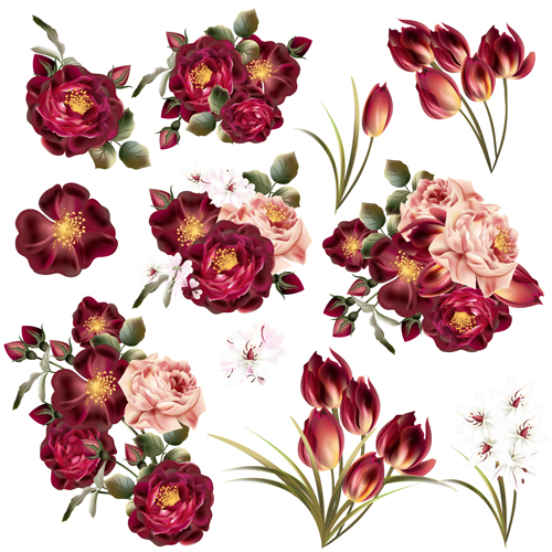 500x500 Realistic Vector Flowers Set Free Download