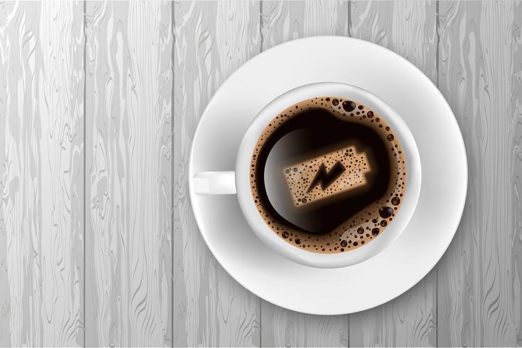 735x490 Cup Of Coffee With Battery Energy On Foam Realistic Vector