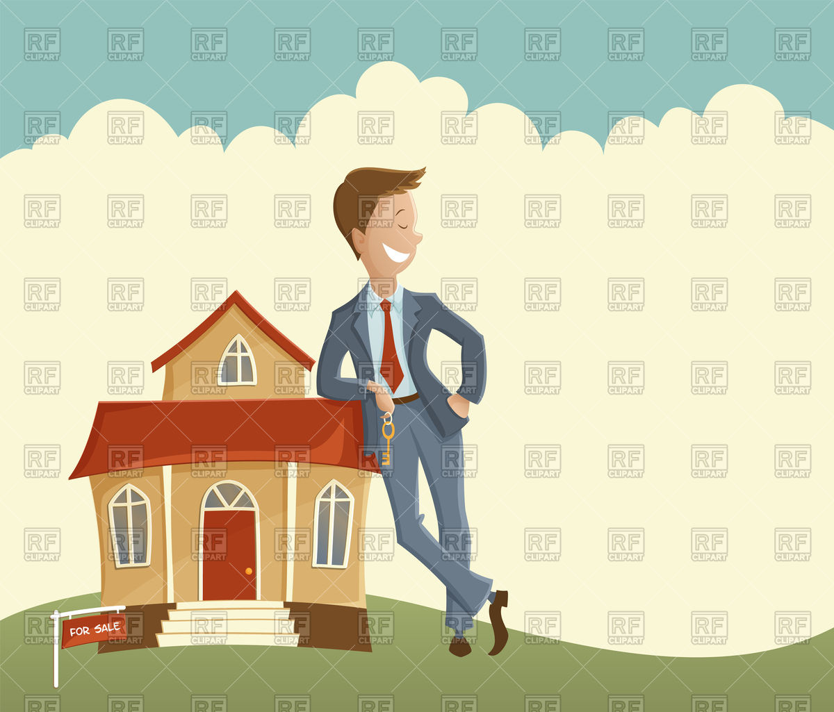 1200x1025 Realtor With Key Leaning On The House Vector Image Of Backgrounds