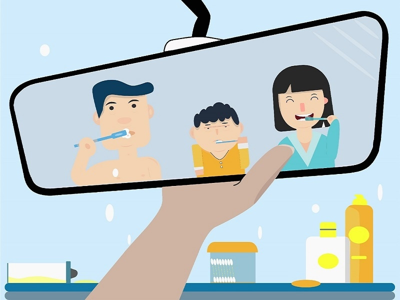 Family Brushing Teeth In The Rearview Mirror Vector Illustratio 800x600 Family Brushing Teeth In The Rearview Mirror Vector Illustratio