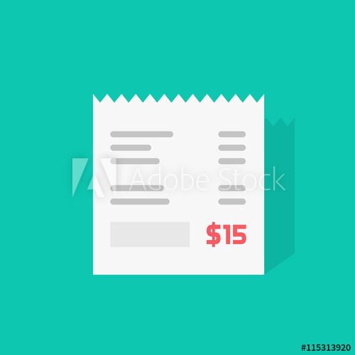 500x500 Receipt Vector Icon, Invoice Flat Illustration, Cheque Shadow