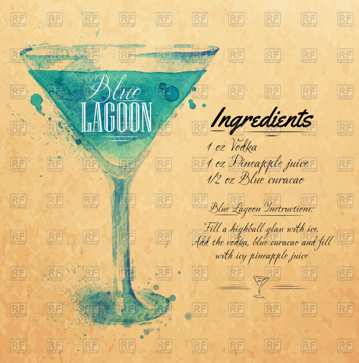 Blue Lagoon Cocktail Drawn Watercolor Including Recipe Vector 1186x1200 Blue Lagoon Cocktail Drawn Watercolor Including Recipe Vector