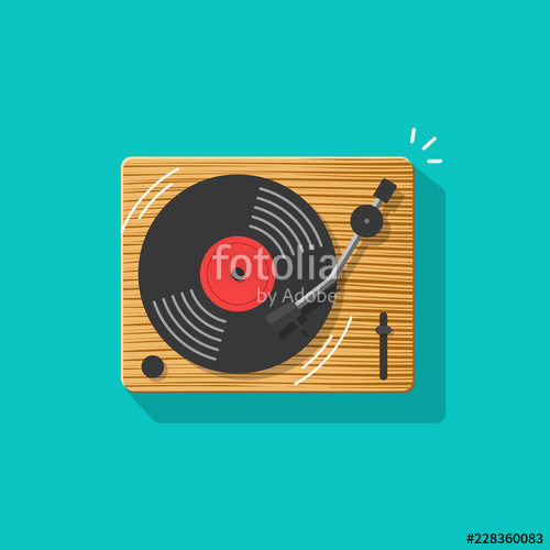 500x500 Vinyl Record Player Vector Illustration, Flat Cartoon Retro